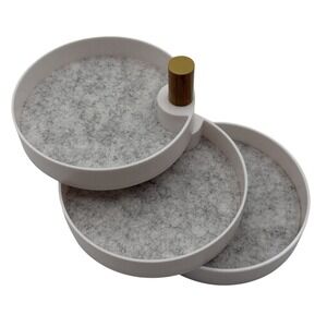 The 2Bandits 3-Tier Spinning Jewelry Organizer White Gold Felt‎ Lined New in Box